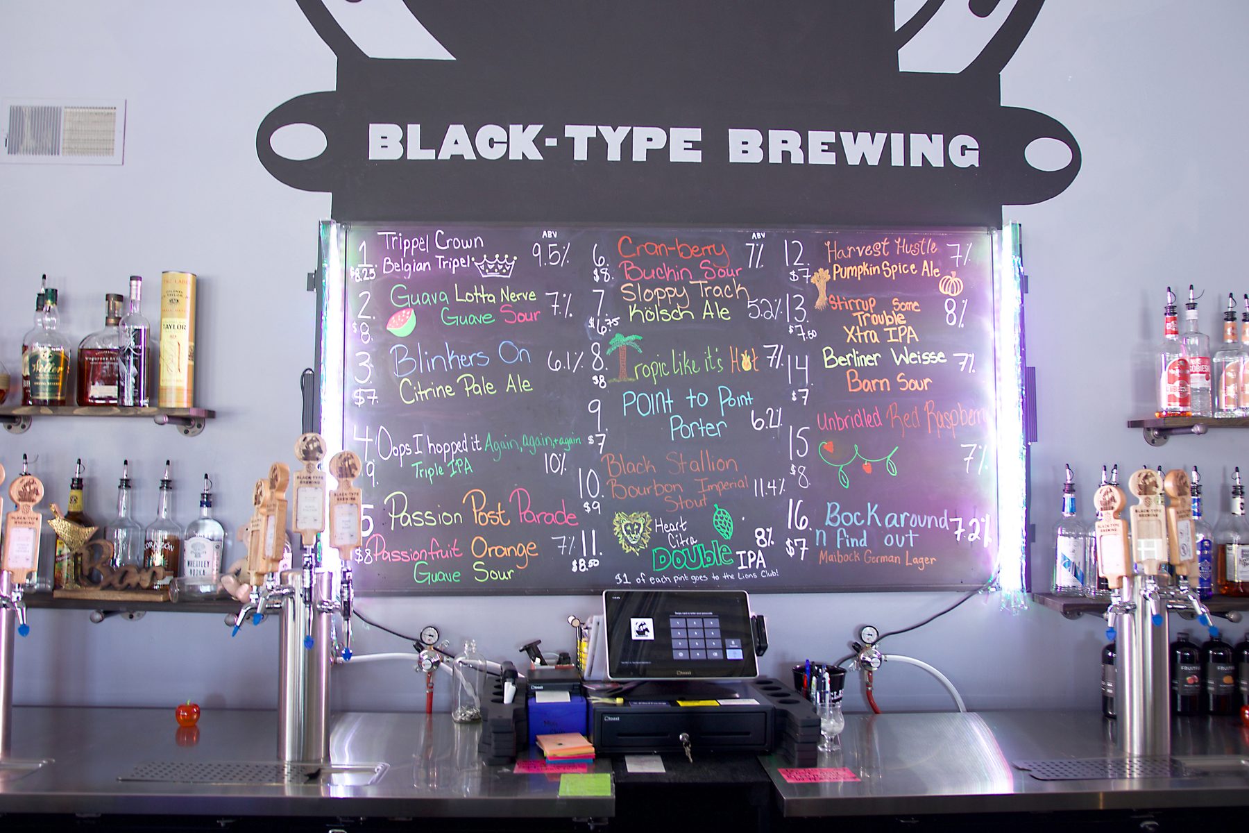Black-Type Brewing bar and chalkboard menu