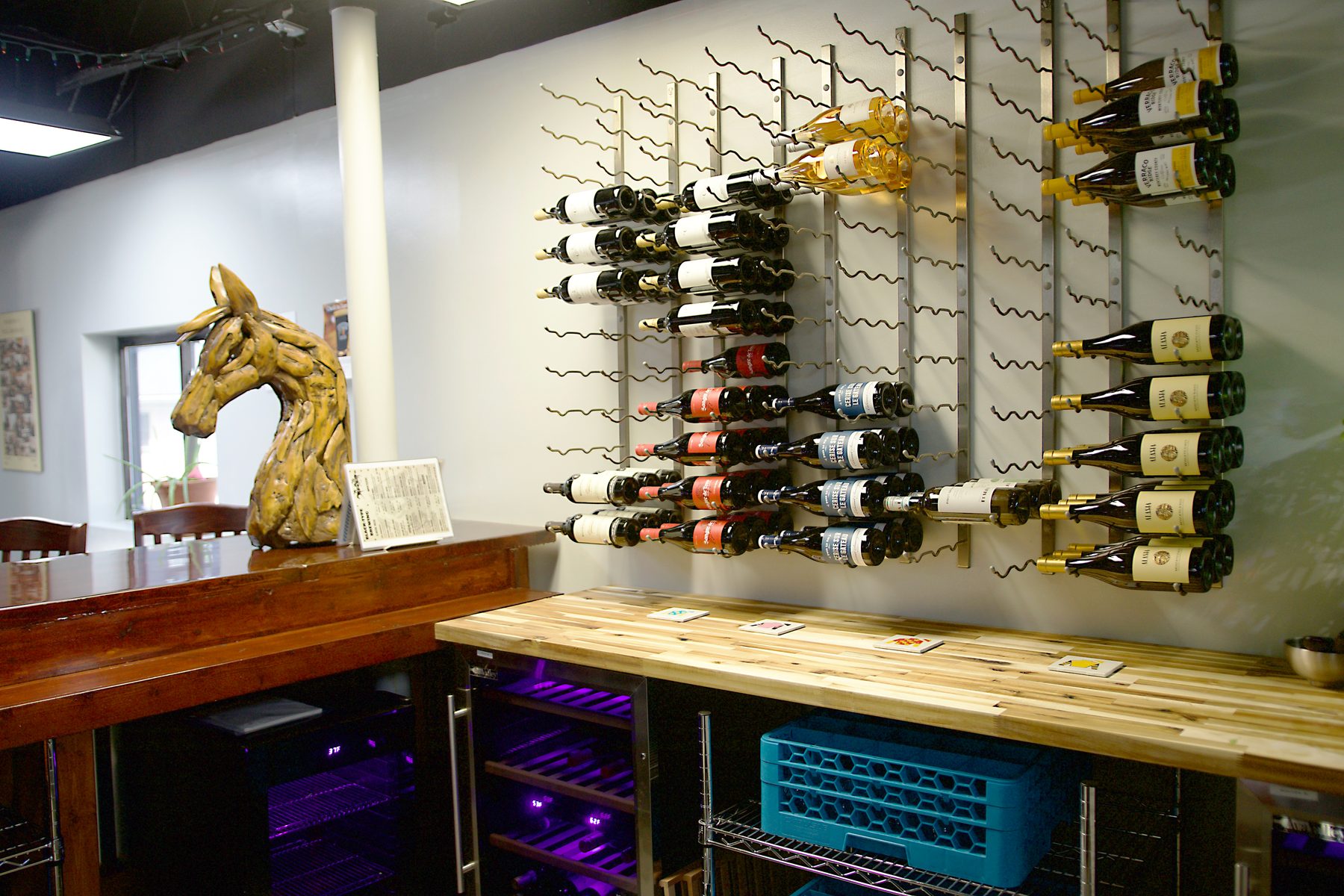 Wine display and upstairs bar at Black-Type Brewing