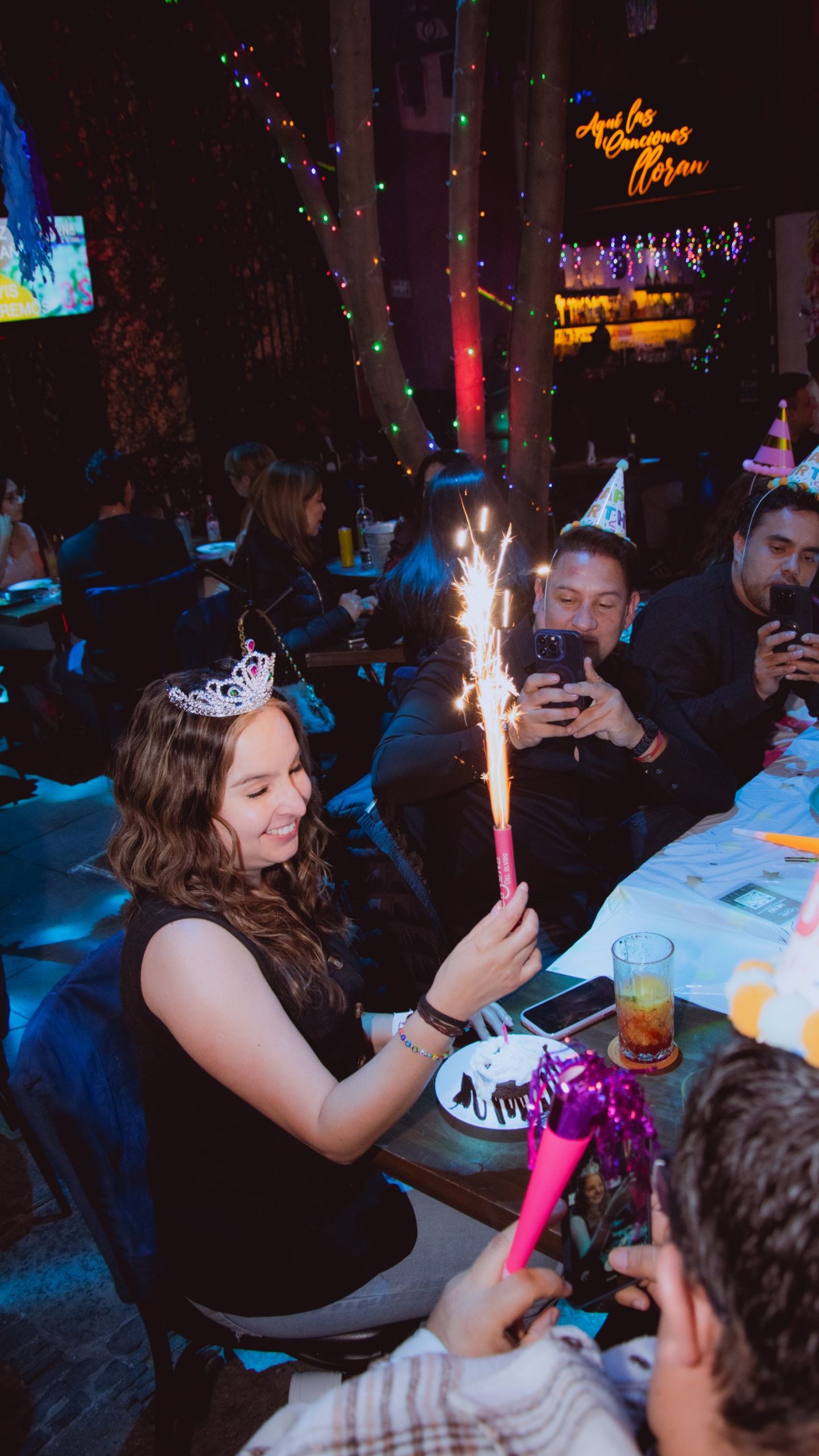 Friends celebrating a birthday together